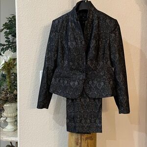 💫 Elegant WORTHINGTON 2PC Pantsuit Black brocade glimmer look SZ PL(10) like new